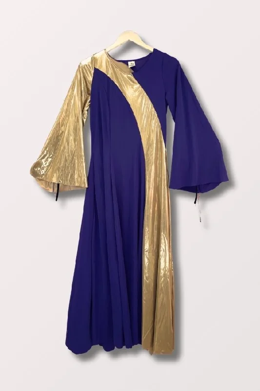 Women's Asymmetrical Bell Sleeve Dress - Deep Purple/Gold Tunics Winter warm