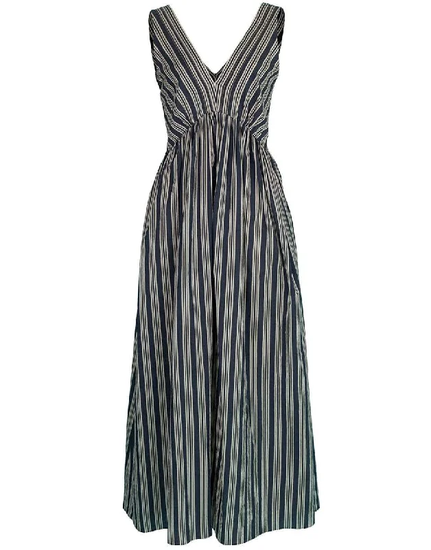 Sleeveless V-Neck Striped Cotton Dress Crew Neckline Sporty