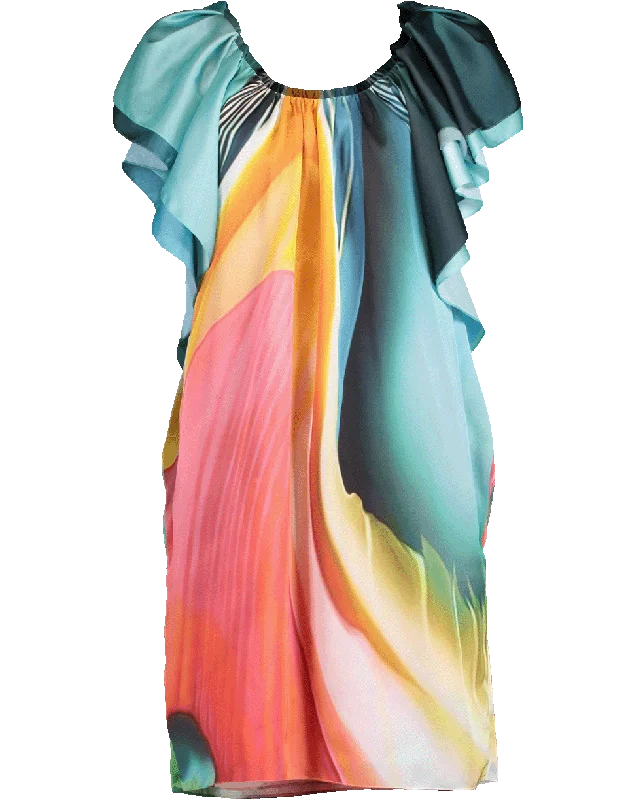 Short Ruffle Sleeve Watermark Dress Tunics Trousers formal