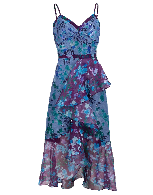 Hi-Low Color Block Tea Dress Cowl Neckline Elegant