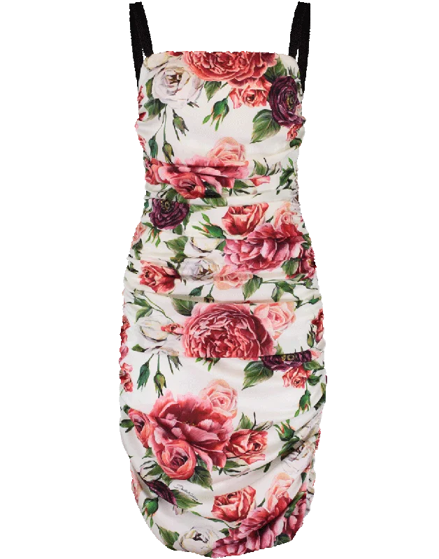Rose Print Ruched Dress Floral Print girly