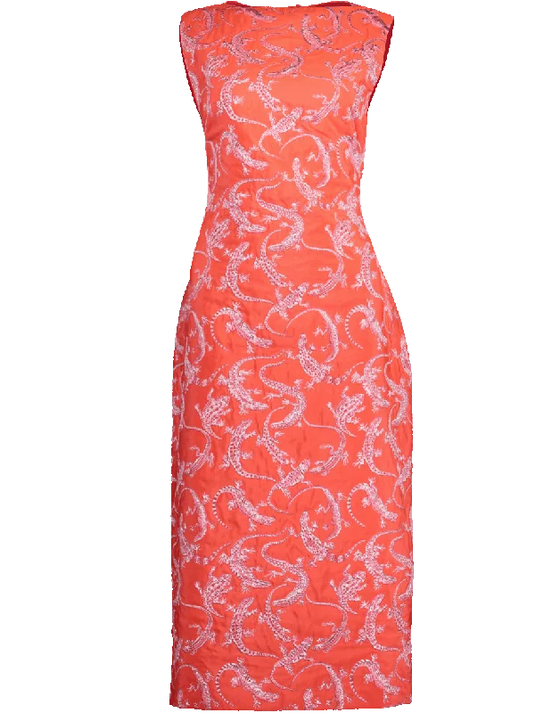 Lizard Jacquard Tea Length Dress Tunics Fashionable trendy