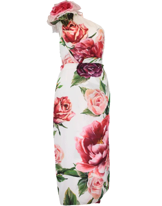 One Shoulder Floral Printed Dress Maxi Flowy Bohemian