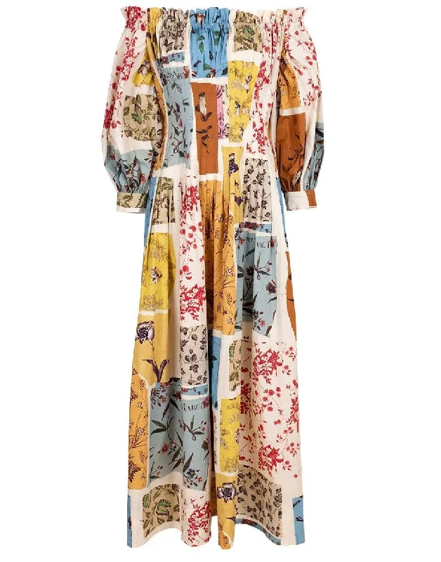 Off-the-Shoulder Patchwork Dress Elegant Long Evening