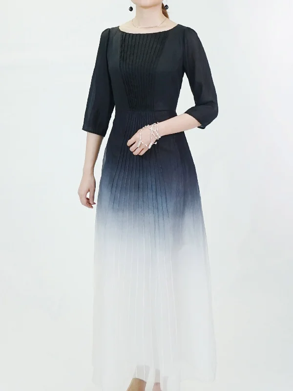 Gambiered Guangdong Silk Organza Dip-dyed Dress Tunics Sophisticated sleek