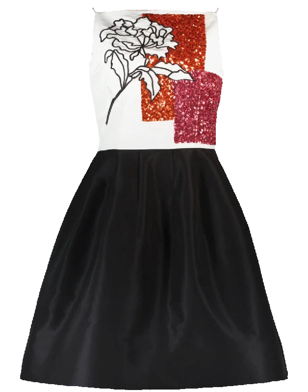 Faille Embellished Cocktail Dress Crew Neckline Casual