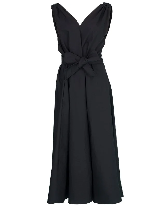 Black Monilli Shoulder Detail Belted Dress Crew Neckline Casual