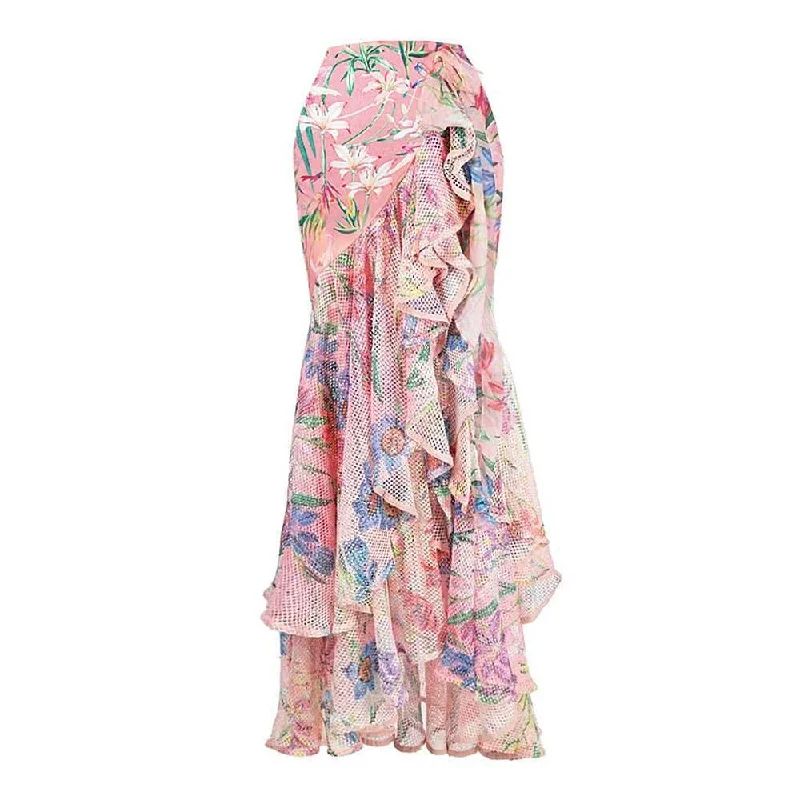 Flower Print Ruffle Bikini Cover Up Swimsuit Skirt Cover A333 slim fit skirt