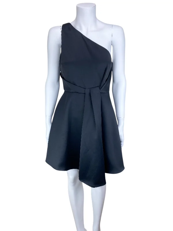 Halston Heritage Women's One-Shoulder Satin Dress Black Size 6 Tunics Stylish elegant