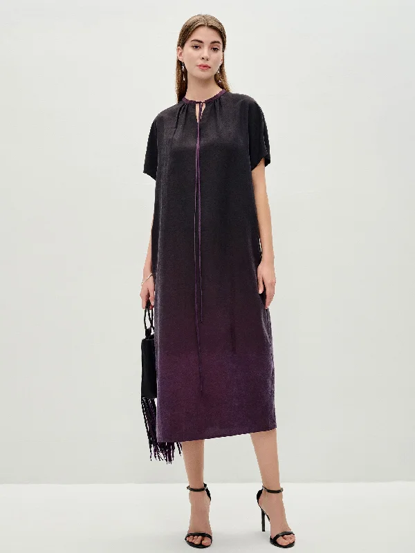 Purple Gambiered Guangdong Silk Dip Dye Dress Tunics Trendy modern