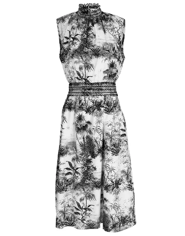 Smocked Waist Printed Dress A-Line Day Work