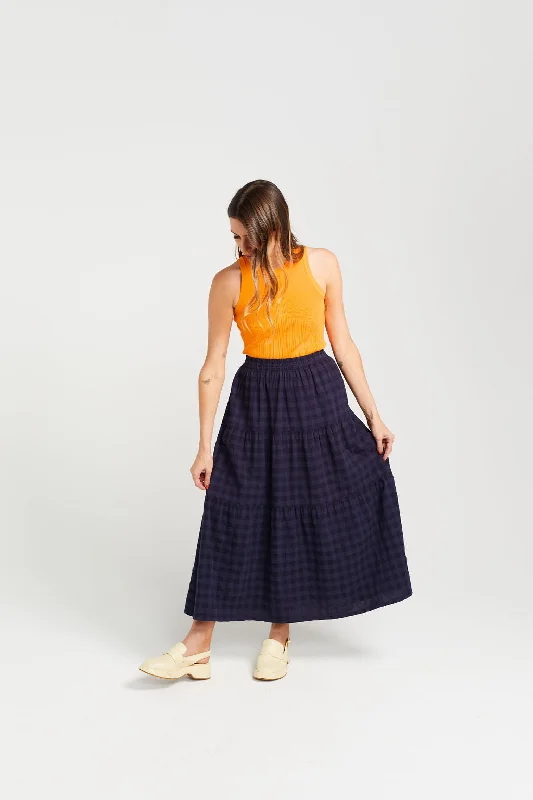 Clara Skirt - Navy Check lace skirt delicate