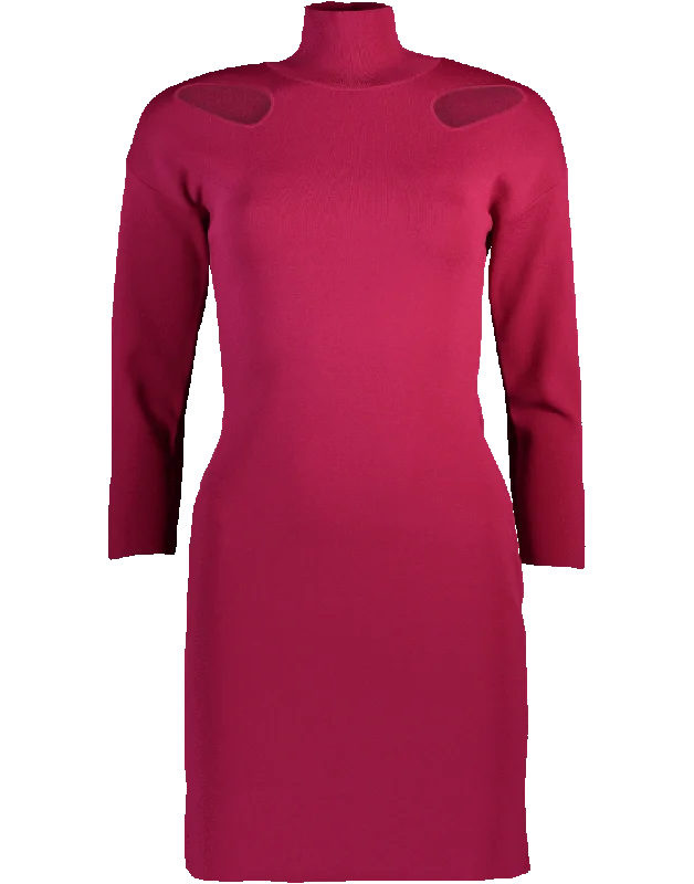 Knit Dress With Cut Outs Cowl Neckline Elegant