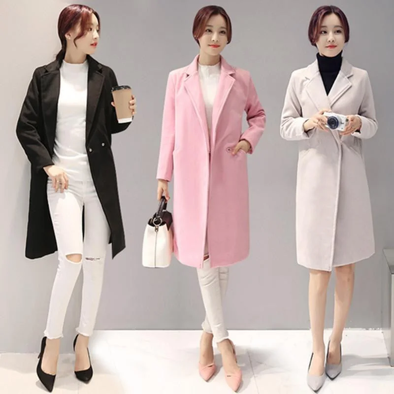 Women Woolen Coat Slim Lapel Pocket Multicolor Plus Size Long Sleeve Ladies Wool warm Jackets Female Fashion coats Trench Coat Raincoat Waterproof Jacket