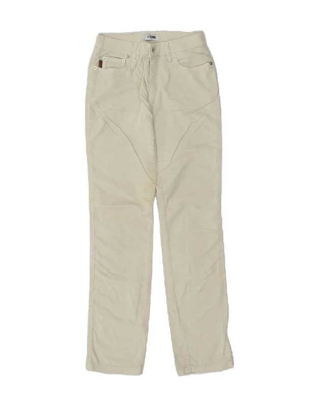 MOSCHINO Womens Straight Corduroy Trousers W26 L31 Beige Cotton Trousers Satin Smooth MOSCHINO Womens Straight Corduroy Trousers W26 L31 Beige Cotton Trousers Satin Smooth