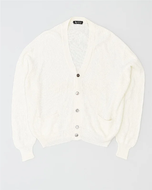 ABERDEEN Womens Cardigan Sweater UK 20 2XL Off White Vintage Satin Blend Silk Blend Wool Blend ABERDEEN Womens Cardigan Sweater UK 20 2XL Off White Vintage Satin Blend Silk Blend Wool Blend
