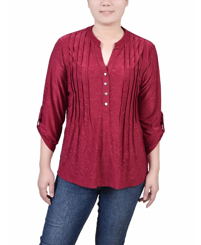NY Collection Petite 3/4 Roll Tab Pullover Top Square Neck Pullover