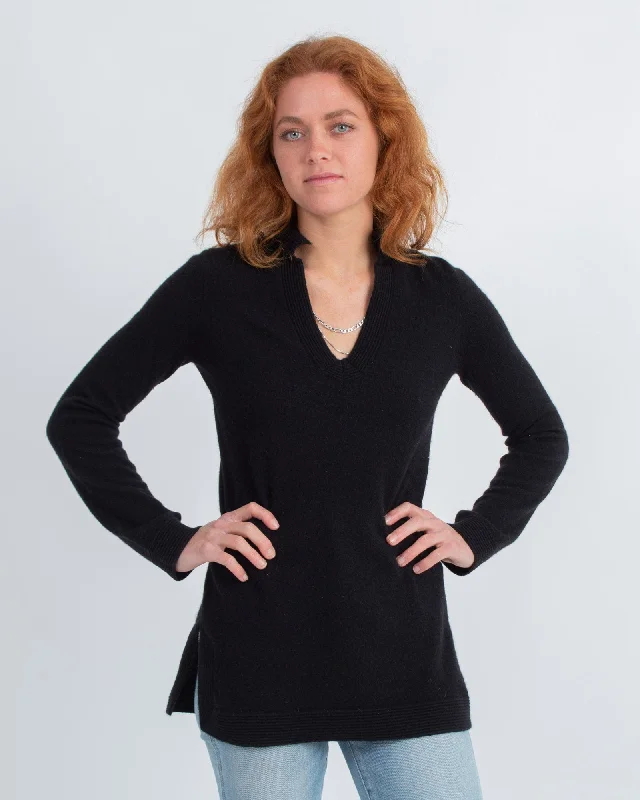Black Cashmere Pullover Sweater Polo Neck Sweater