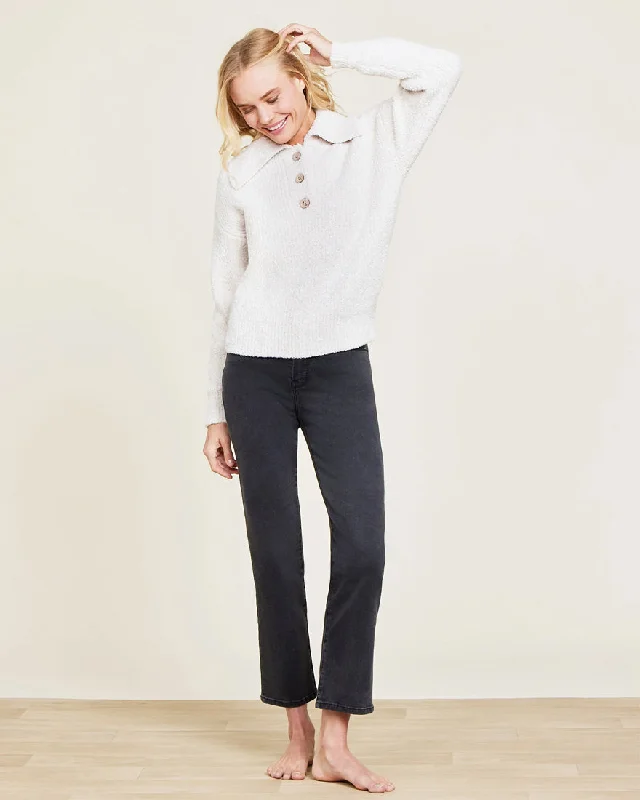 Cozychic Button Pullover Deep Neck Pullover