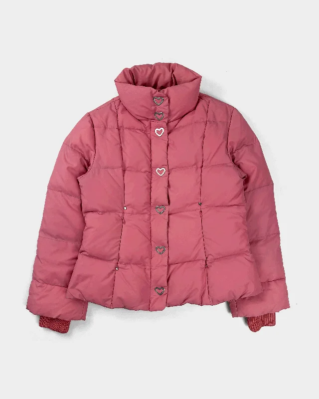 Moschino Silver Hearts Pink Puffer Jacket 2000's Wool Fabric Cashmere Fabric Tweed Fabric