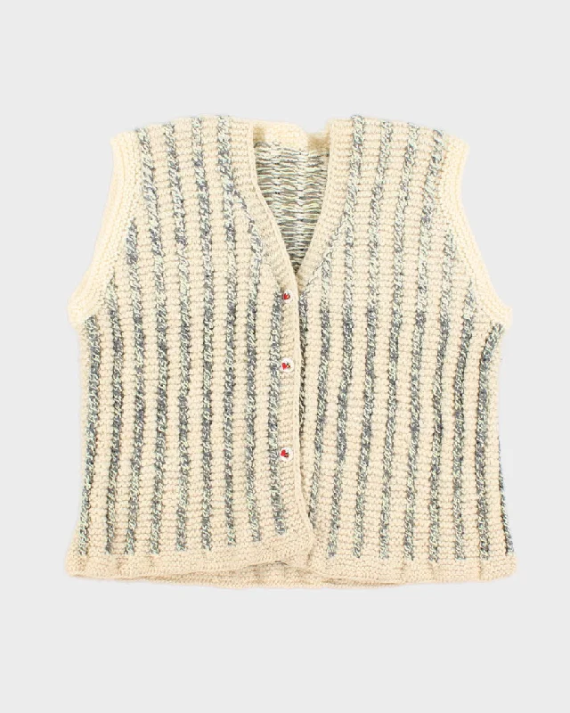 Handmade Striped Knit Sleeveless Cardigan - M Welt Pockets Slit Pockets Flap Pockets Handmade Striped Knit Sleeveless Cardigan - M Welt Pockets Slit Pockets Flap Pockets