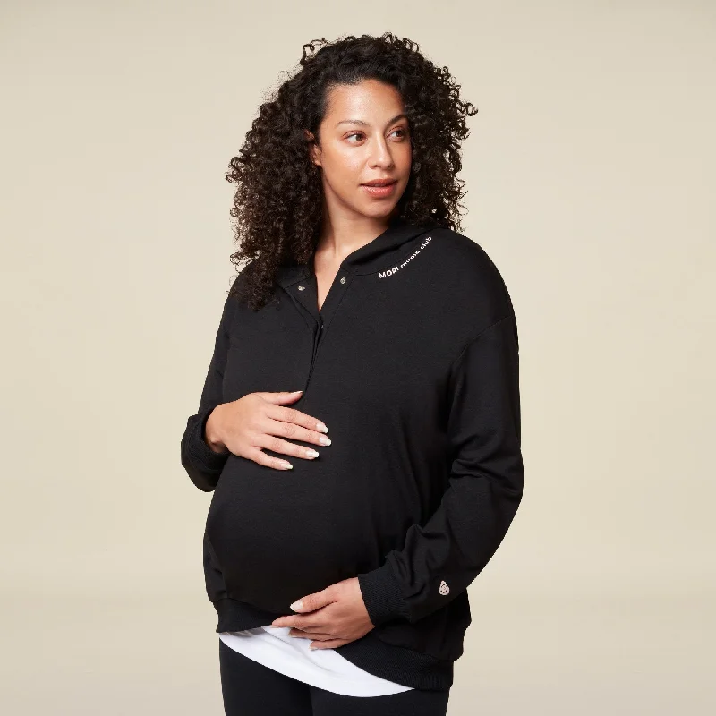 Mama Slogan Hooded Sweatshirt - Black Hoodie with Hem Contrast Bold Stylish