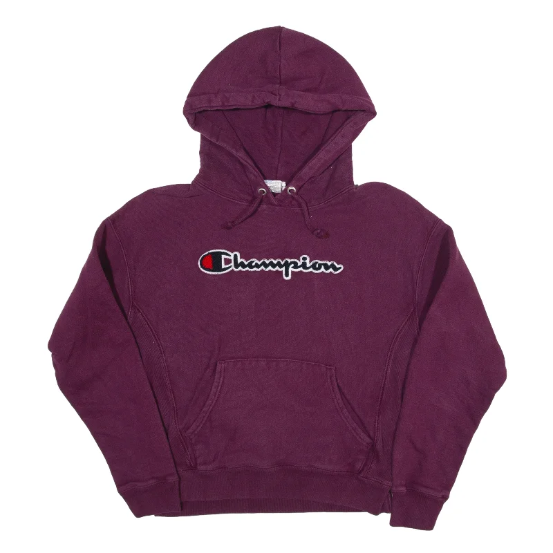 CHAMPION Reverse Weave Hoodie Purple Pullover Womens M Polo Neck Sweater