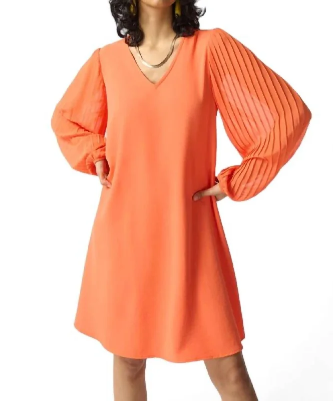 Pleated Sleeve Dress In Orange