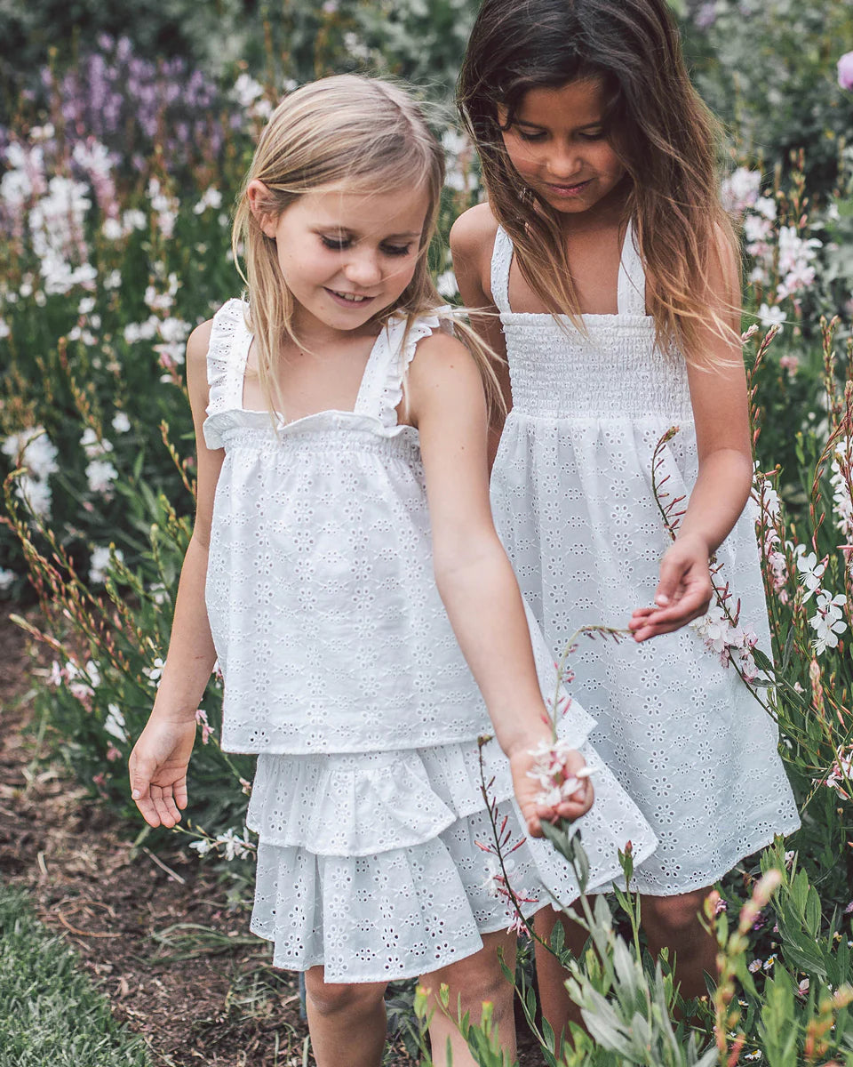 Bloom Tank Top | White Eyelet gold tank top