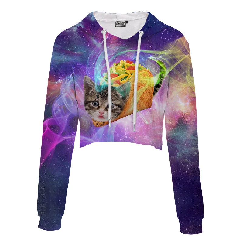 Taco Cat Crop Hoodie Hoodie with Elastic Cuffs Stretchable Comfortable