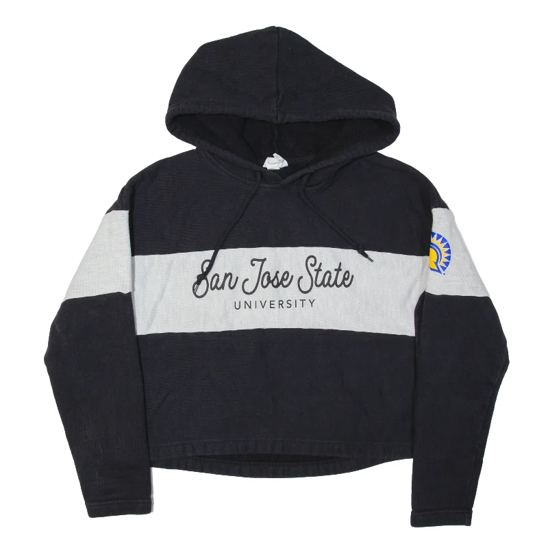 CHAMPION Reverse Weave San Jose State University Cropped USA Hoodie Black Pullover Womens M Short Puff Sleeve