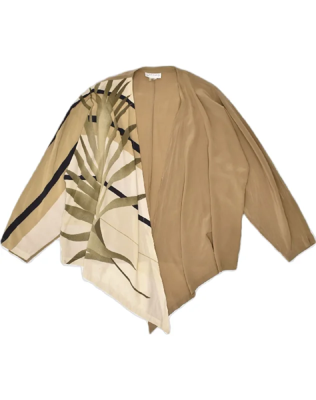 GENNY Womens Wrap Cardigan Top US 10 Large Brown Floral Silk Jersey Fabric Tulle Fabric Batik Fabric GENNY Womens Wrap Cardigan Top US 10 Large Brown Floral Silk Jersey Fabric Tulle Fabric Batik Fabric