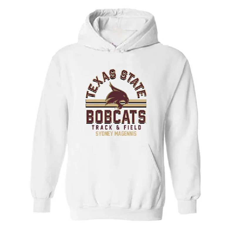 Texas State - NCAA Women's Track & Field : Sydney Magennis - Classic Fashion Shersey Hooded Sweatshirt Hoodie with Pattern Geometric Abstract