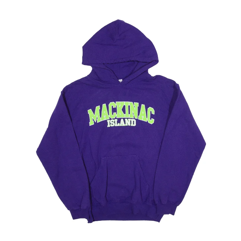 GILDAN Mackinac Island USA Hoodie Purple Pullover Womens S Scalloped Neck Pullover