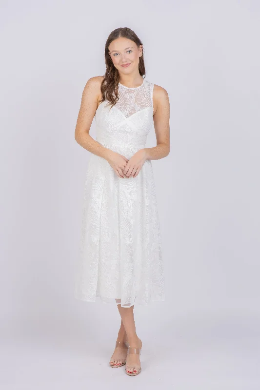 ML Monique Lhuillier Mylah Midi-Dress in Ivory
