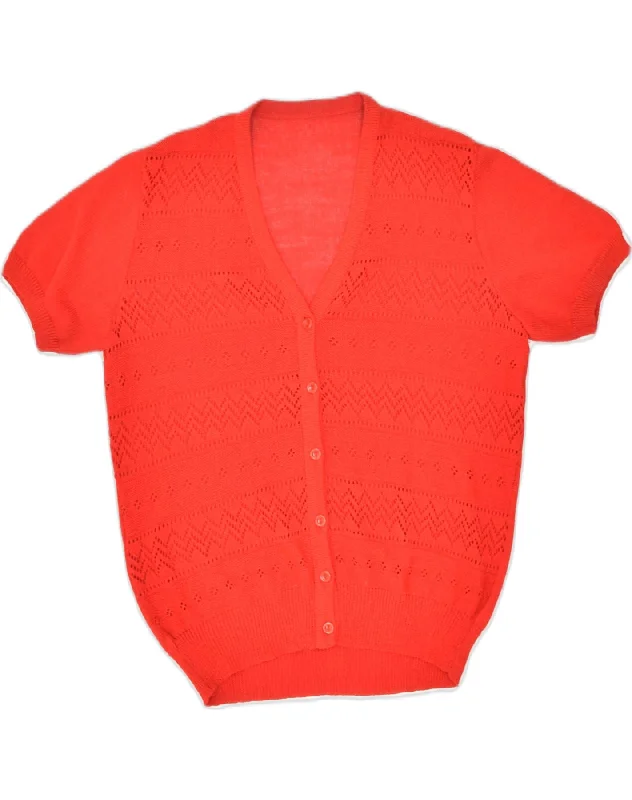 VINTAGE Womens See Through Short Sleeve Cardigan Sweater UK 16 Large Red Slim Fit Regular Fit Oversized VINTAGE Womens See Through Short Sleeve Cardigan Sweater UK 16 Large Red Slim Fit Regular Fit Oversized