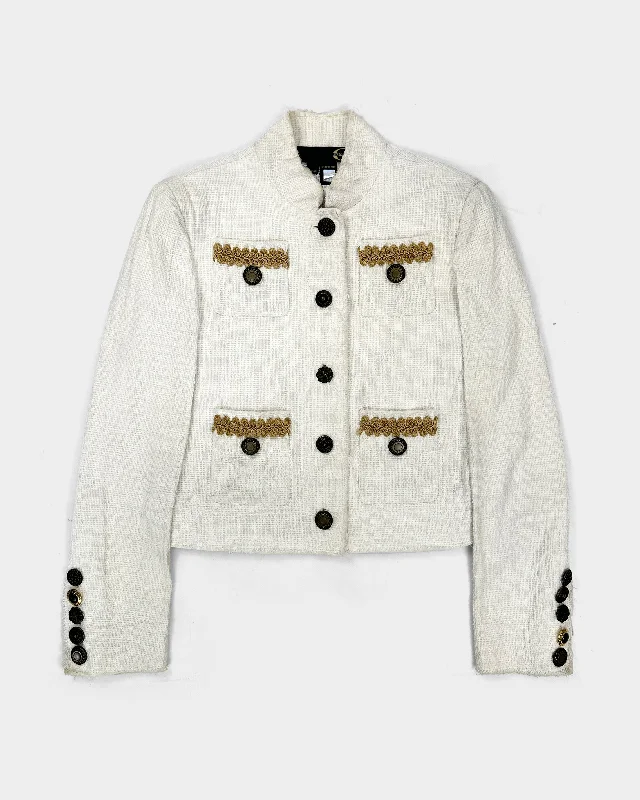 Roberto Cavalli Decorated White Cropped Jacket 2000's Satin Jacket Silk Jacket Chiffon Jacket