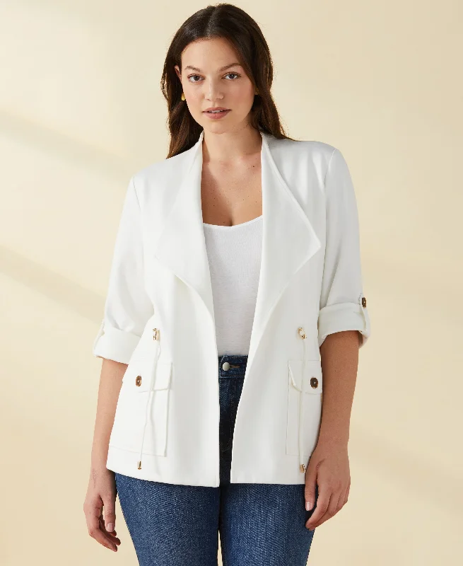 Ponte Knit Drape Front Jacket Satin Jacket Silk Jacket Chiffon Jacket