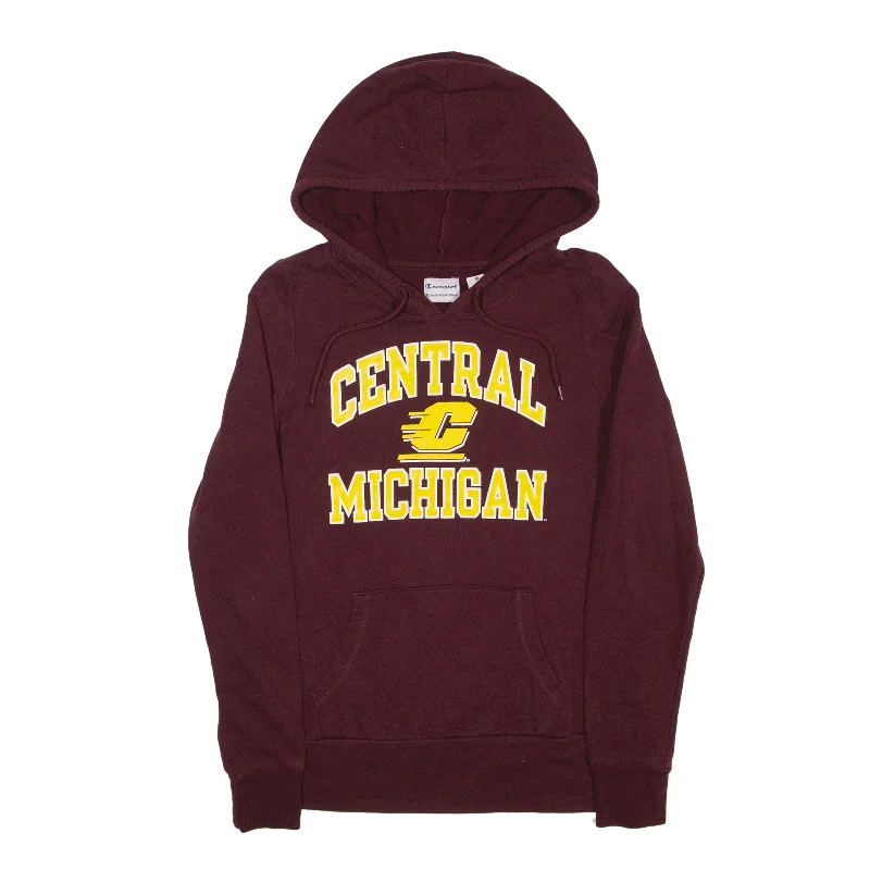 CHAMPION Central Michigan USA Hoodie Maroon Pullover Womens M Saggy Sleeve Comfort
