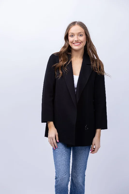 Theory Theory Clairene Double-Face Wool-Cashmere Jacket in Black Welt Pockets Slit Pockets Flap Pockets