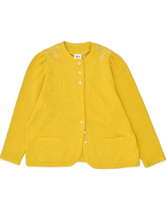 VINTAGE Womens Cardigan Sweater IT 50 XL Yellow Polyester Welt Pockets Slit Pockets Flap Pockets VINTAGE Womens Cardigan Sweater IT 50 XL Yellow Polyester Welt Pockets Slit Pockets Flap Pockets