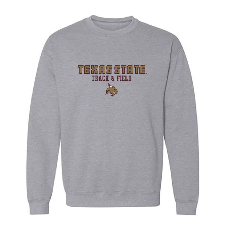 Texas State - NCAA Women's Track & Field : Melanie Duron - Crewneck Sweatshirt Hoodie with Cropped Fit Short Trendy