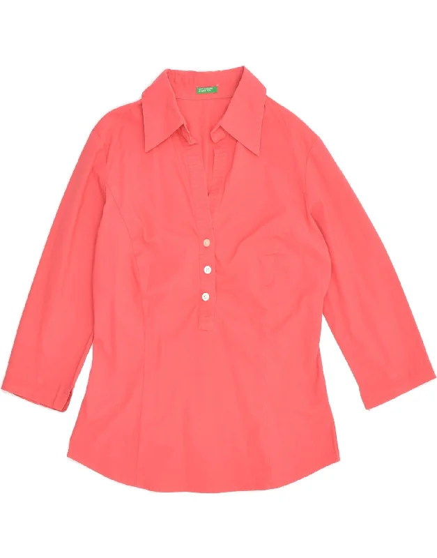 BENETTON Womens Pullover Shirt UK 12 Medium Pink Tight Sleeve Top