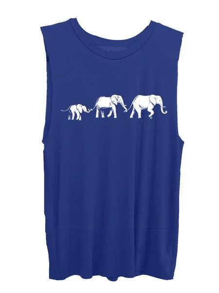 4th & Rose One Love Elephant Royal Blue Muscle Tank vibrant tank top