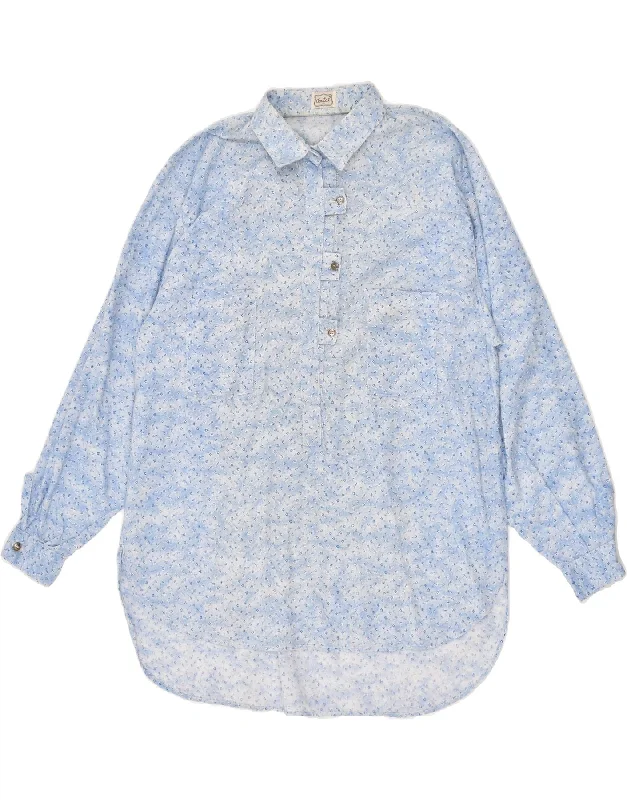 VINTAGE Womens Longline Pullover Shirt UK 18 XL Blue Floral Cap Sleeve Casual