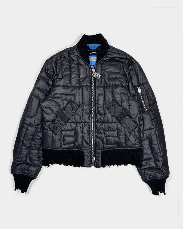 Diesel 3M Black Distressed Puffer Jacket 2000's Cotton Fabric Linen Fabric Terry Fabric