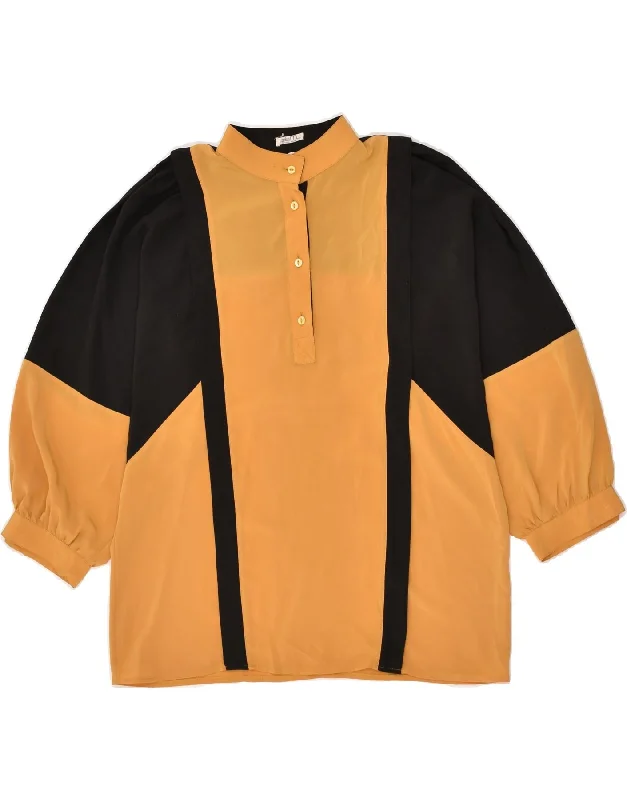 VINTAGE Womens Oversized Pullover Shirt EU 36 Small Yellow Colourblock Tapered Sleeve Pullover