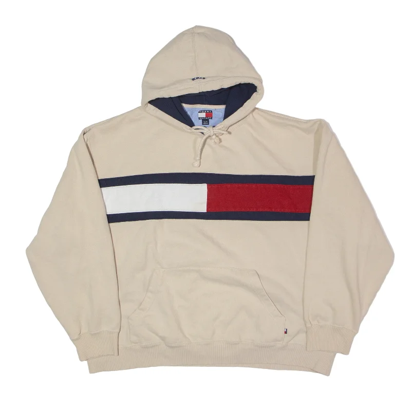 TOMMY HILFIGER Cropped Relaxed Fit Hoodie Beige Pullover Womens XL Tight Sleeve Top