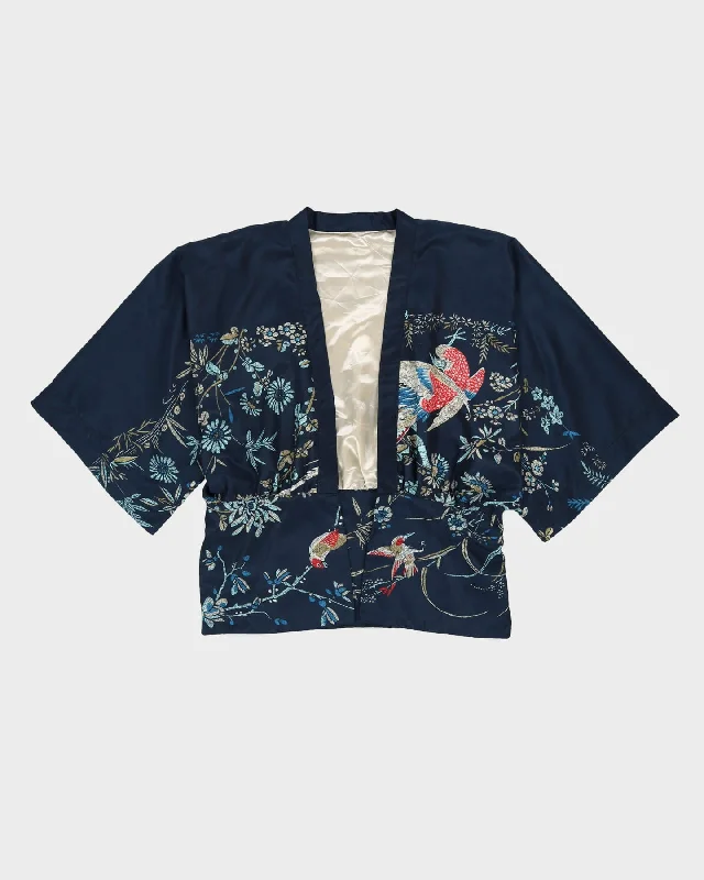 Navy Patterned Haori Kimono Jacket - M Striped Jacket Polka Dot Jacket Floral Jacket