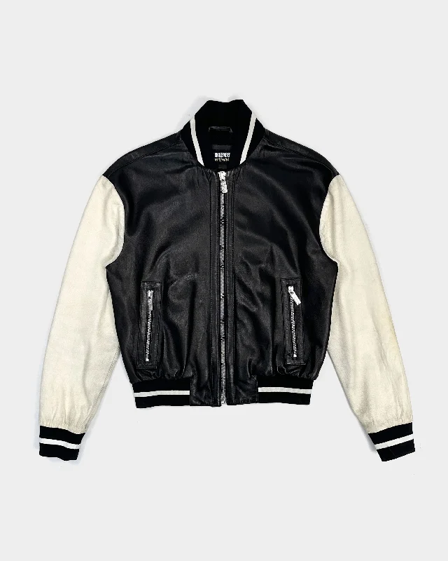 Dirk Bikkembergs Leather Varsity Jacket 1990's Front Pockets Side Pockets Patch Pockets